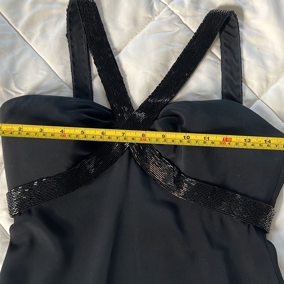 Vintage Cache Black Sheath Cocktail Mini Dress V Neck ThickStraps Beading Size 4 - Picture 9 of 17